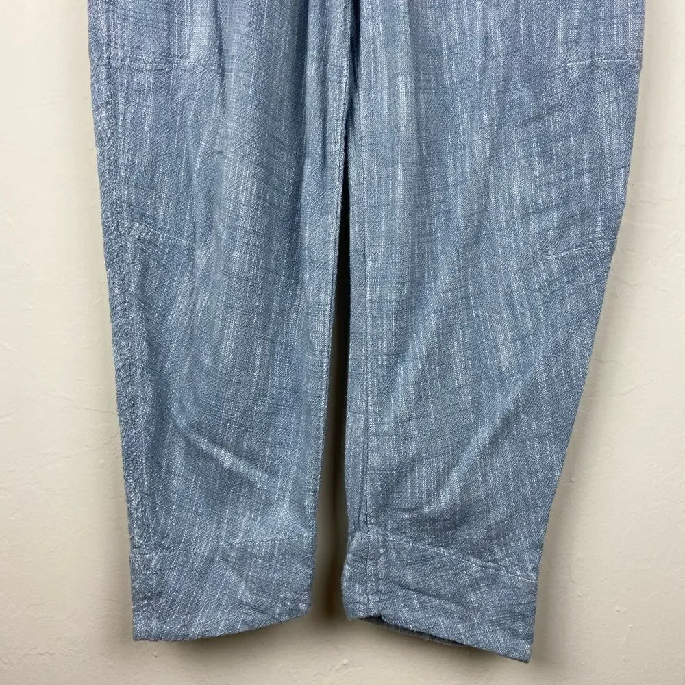 Free People Paradise Linen-Blend Chambray Ankle Pant - Light Blue